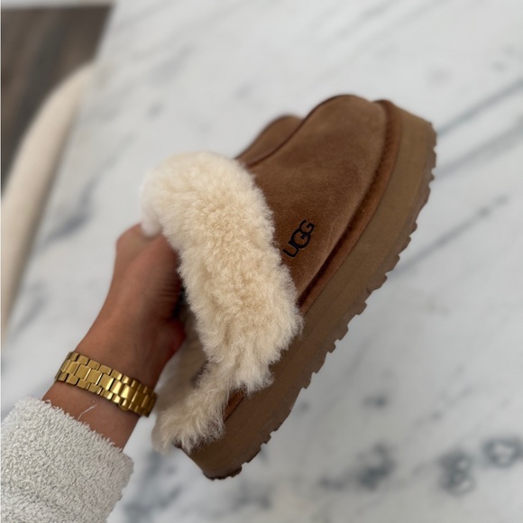 UGG Women's Brown and Cream Shearling Slippers - Picture 2 of 3